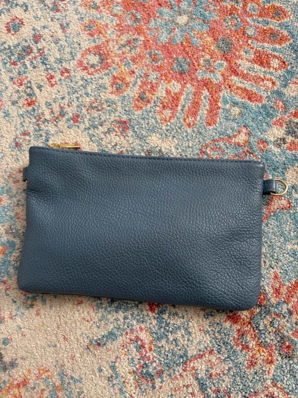 Light blue pebbled leather clutch/wristlet/crossbody
